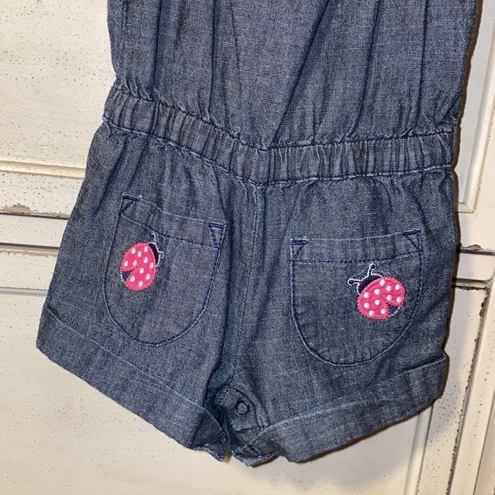 Gymboree 3-6 months blue denim romper pink ribbon​